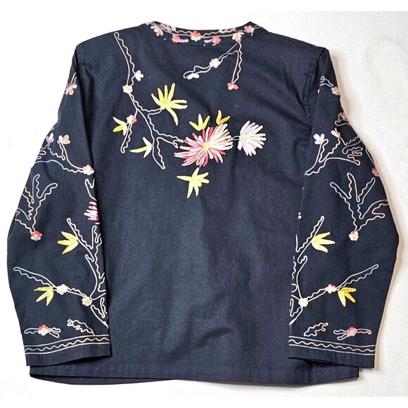 Ikon Women Large Embroidered Floral Black Jacket With Button Front Made In India - Picture 8 of 9